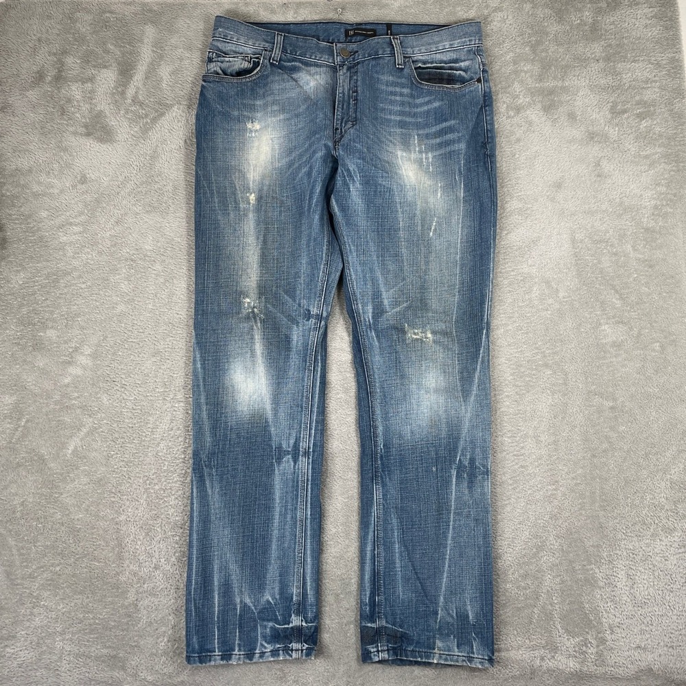 INC International Concepts Berlin Jeans Mens 38x33 Blue Distressed Whiskered Y2K